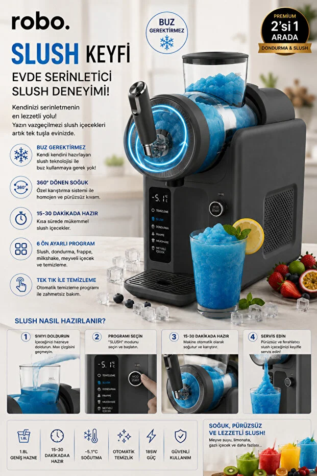 2'si Bir arada Dondurma ve Slush (buzlaş) Makinesi Gri 2'si Bir arada Dondurma ve Slush (buzlaş) Makinesi Gri